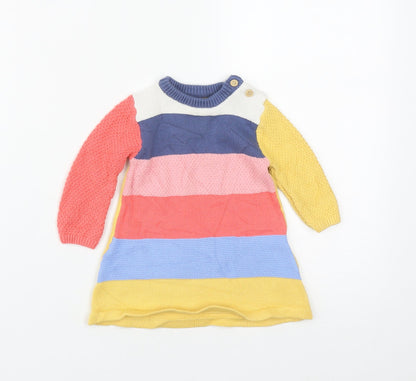Nutmeg Girls Multicoloured Striped Cotton A-Line  Size 3-6 Months  Round Neck Button