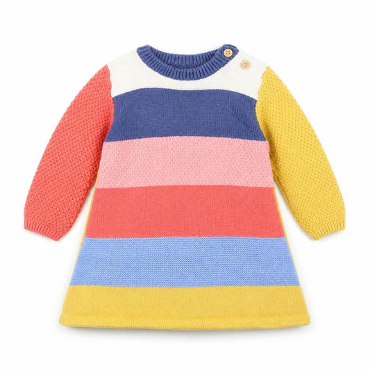 Nutmeg Girls Multicoloured Striped Cotton A-Line  Size 3-6 Months  Round Neck Button