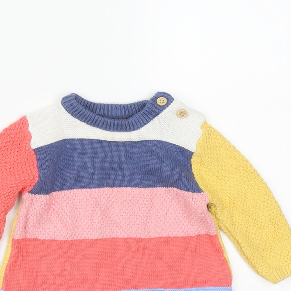 Nutmeg Girls Multicoloured Striped Cotton A-Line  Size 3-6 Months  Round Neck Button
