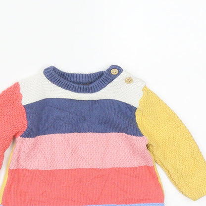 Nutmeg Girls Multicoloured Striped Cotton A-Line  Size 3-6 Months  Round Neck Button