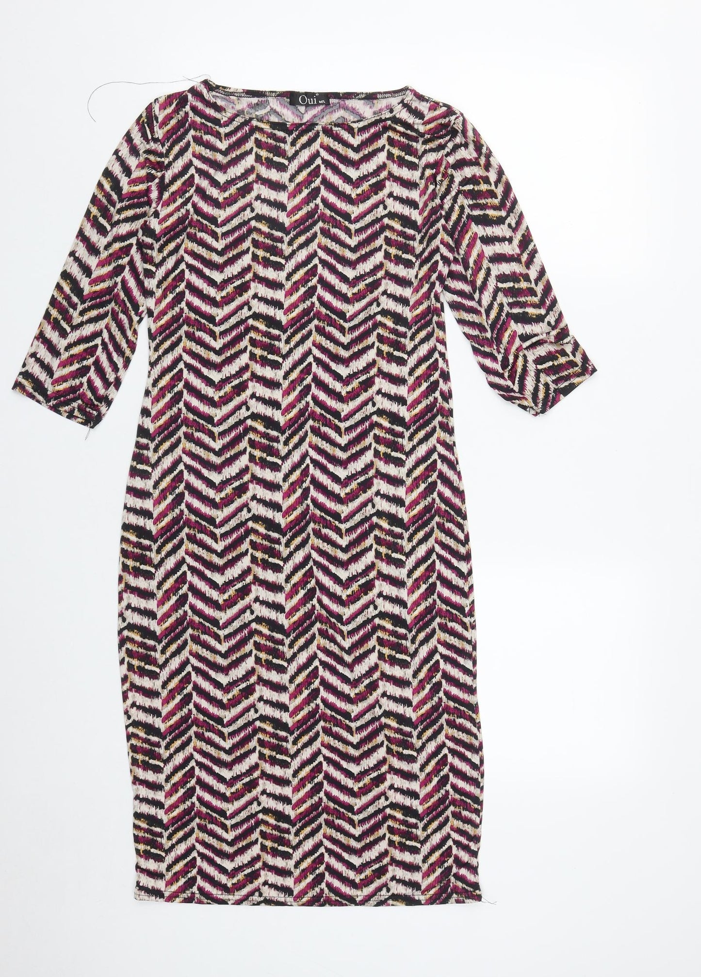 Oui Womens Multicoloured Geometric Polyester Bodycon  Size M  Round Neck