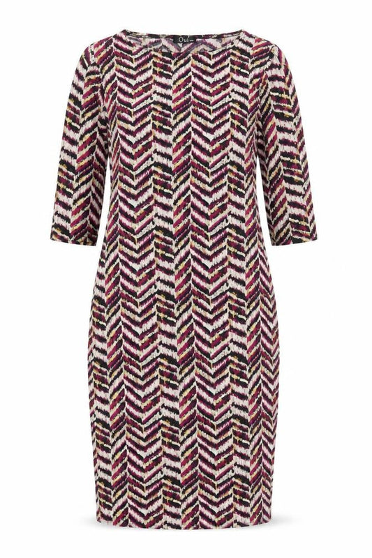 Oui Womens Multicoloured Geometric Polyester Bodycon  Size M  Round Neck