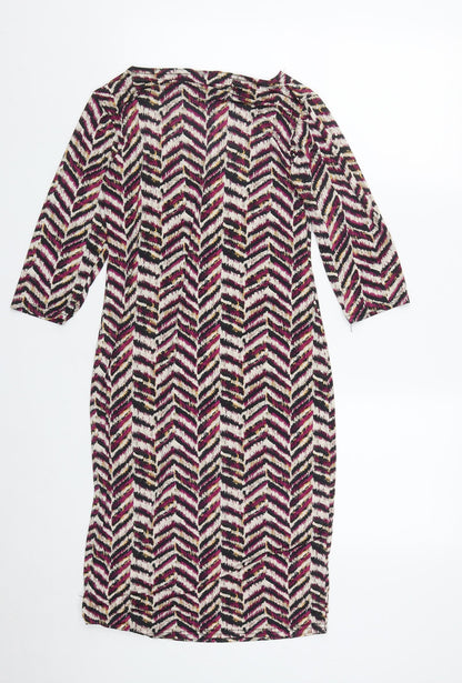 Oui Womens Multicoloured Geometric Polyester Bodycon  Size M  Round Neck