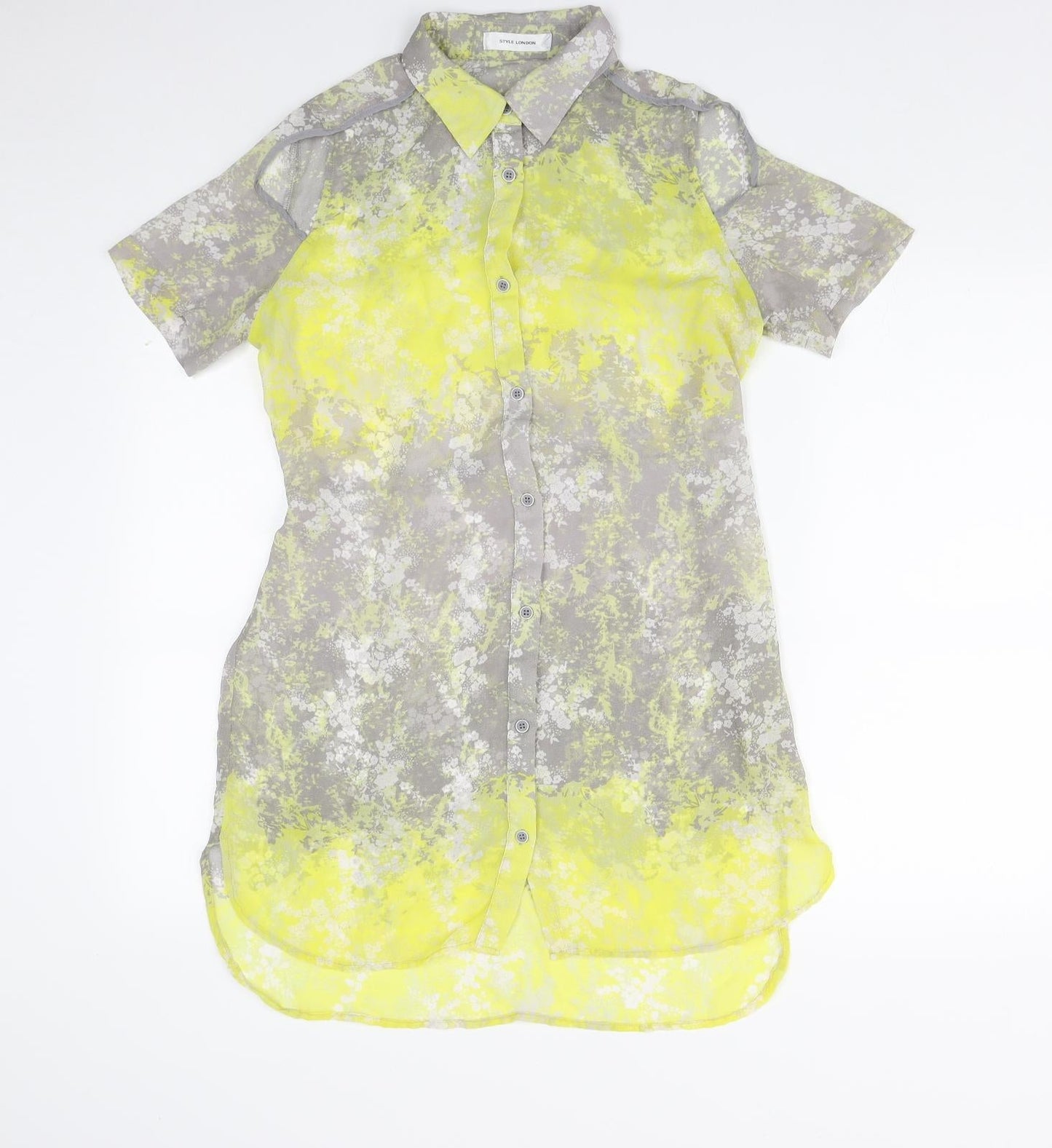 Style London Womens Multicoloured Geometric Polyester Basic Button-Up Size S Collared