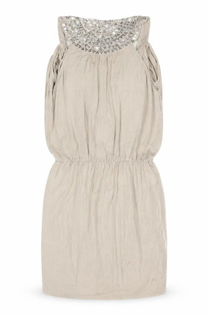 New Look Womens Beige  Viscose Fit & Flare  Size 8  Round Neck