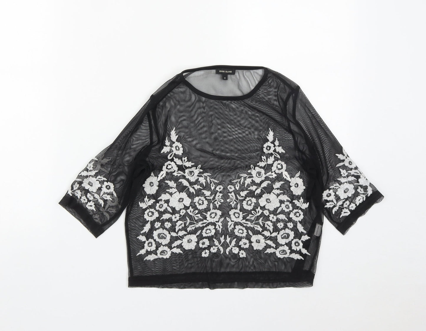 Womens UK Size 8 River Island Black Cropped Blouse
