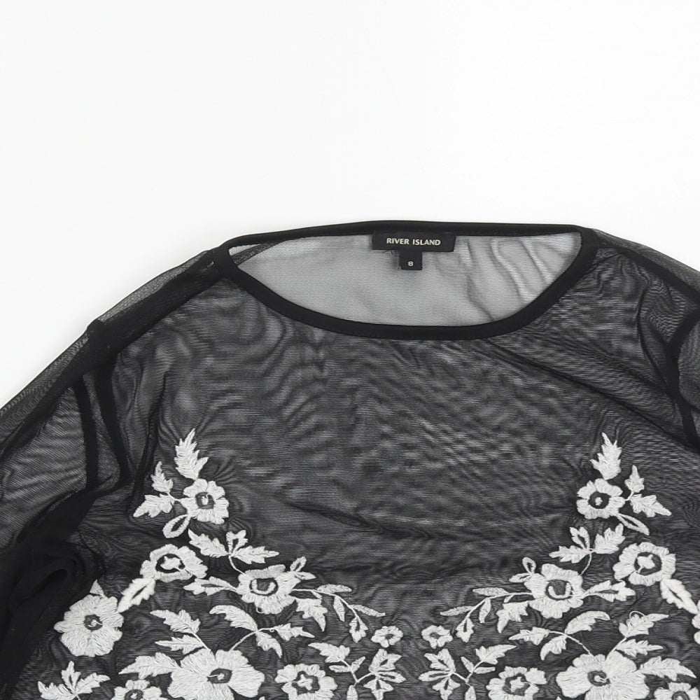 Womens UK Size 8 River Island Black Cropped Blouse