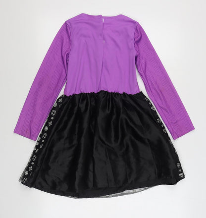 Tesco Girls Pink  Polyester Skater Dress  Size 7-8 Years  Round Neck Hook & Loop