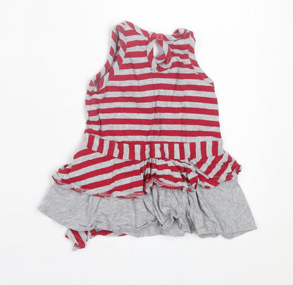Matalan Girls Red Striped Cotton A-Line  Size 3-6 Months  Crew Neck Button