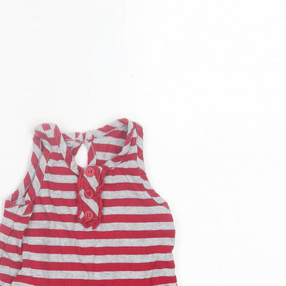 Matalan Girls Red Striped Cotton A-Line  Size 3-6 Months  Crew Neck Button
