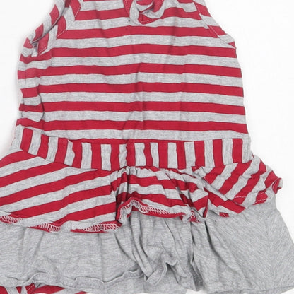 Matalan Girls Red Striped Cotton A-Line  Size 3-6 Months  Crew Neck Button