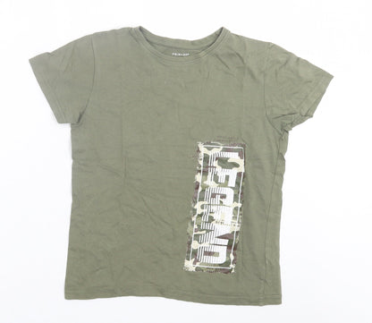 Primark Boys Green  Cotton Basic T-Shirt Size 9-10 Years Crew Neck Pullover