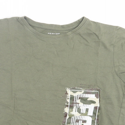 Primark Boys Green  Cotton Basic T-Shirt Size 9-10 Years Crew Neck Pullover