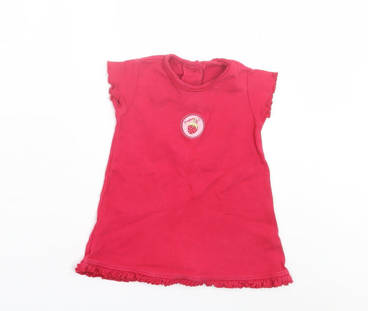 George Girls Pink  Cotton T-Shirt Dress  Size 3-6 Months  Crew Neck Button