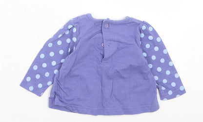 M&Co Girls Purple Polka Dot Cotton Basic Casual Size 3-6 Months Crew Neck Button