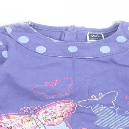 M&Co Girls Purple Polka Dot Cotton Basic Casual Size 3-6 Months Crew Neck Button