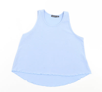 Boohoo Womens Blue  Polyester Basic Tank Size 8 Crew Neck - Lettuce Edging