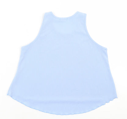Boohoo Womens Blue  Polyester Basic Tank Size 8 Crew Neck - Lettuce Edging