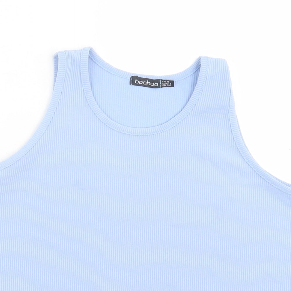 Boohoo Womens Blue  Polyester Basic Tank Size 8 Crew Neck - Lettuce Edging