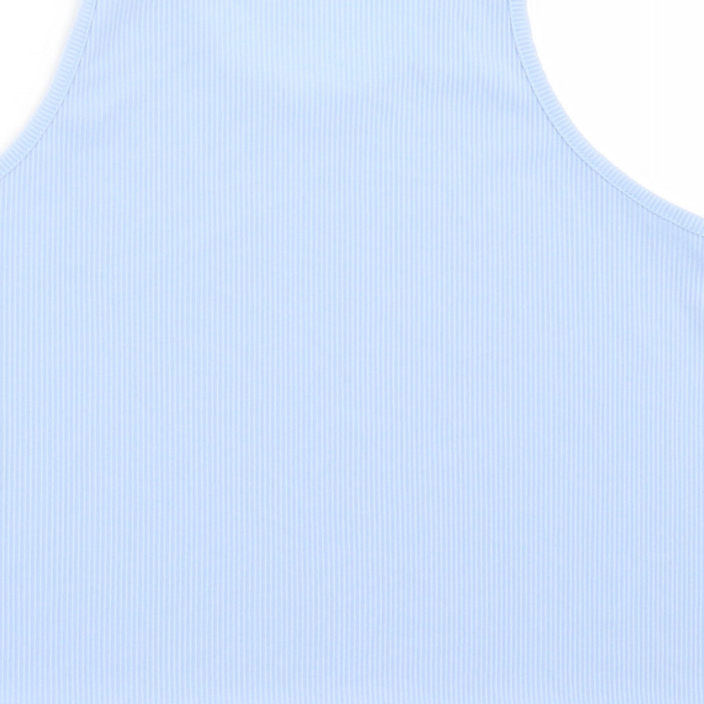 Boohoo Womens Blue  Polyester Basic Tank Size 8 Crew Neck - Lettuce Edging