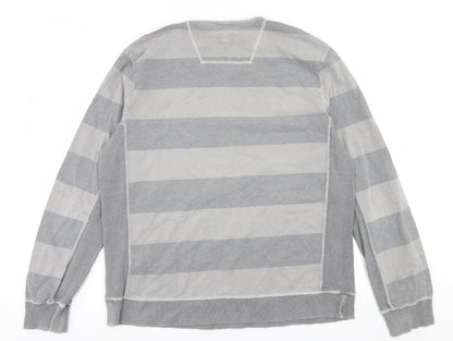 NEXT Mens Grey Crew Neck Striped Cotton Pullover Jumper Size L