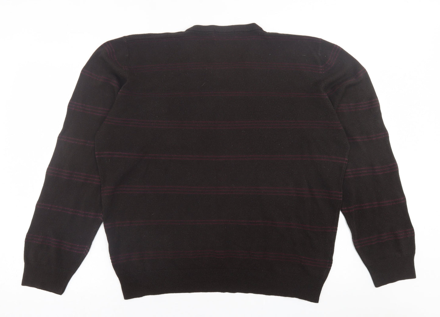 Blue Harbour Mens Brown V-Neck Striped Acrylic Pullover Jumper Size 2XL
