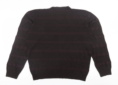 Blue Harbour Mens Brown V-Neck Striped Acrylic Pullover Jumper Size 2XL
