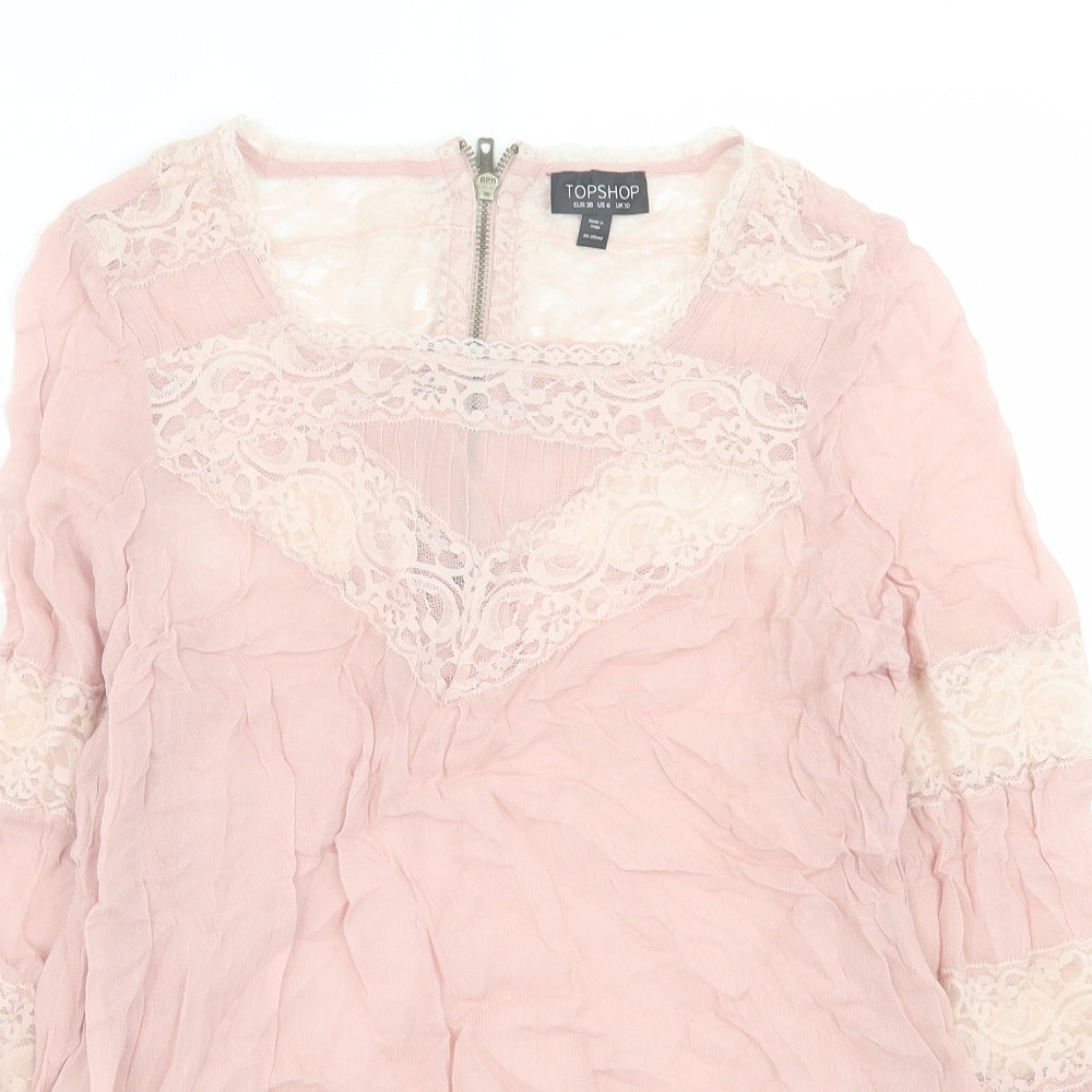 Topshop Womens Pink  Viscose Basic Blouse Size 10 Collared