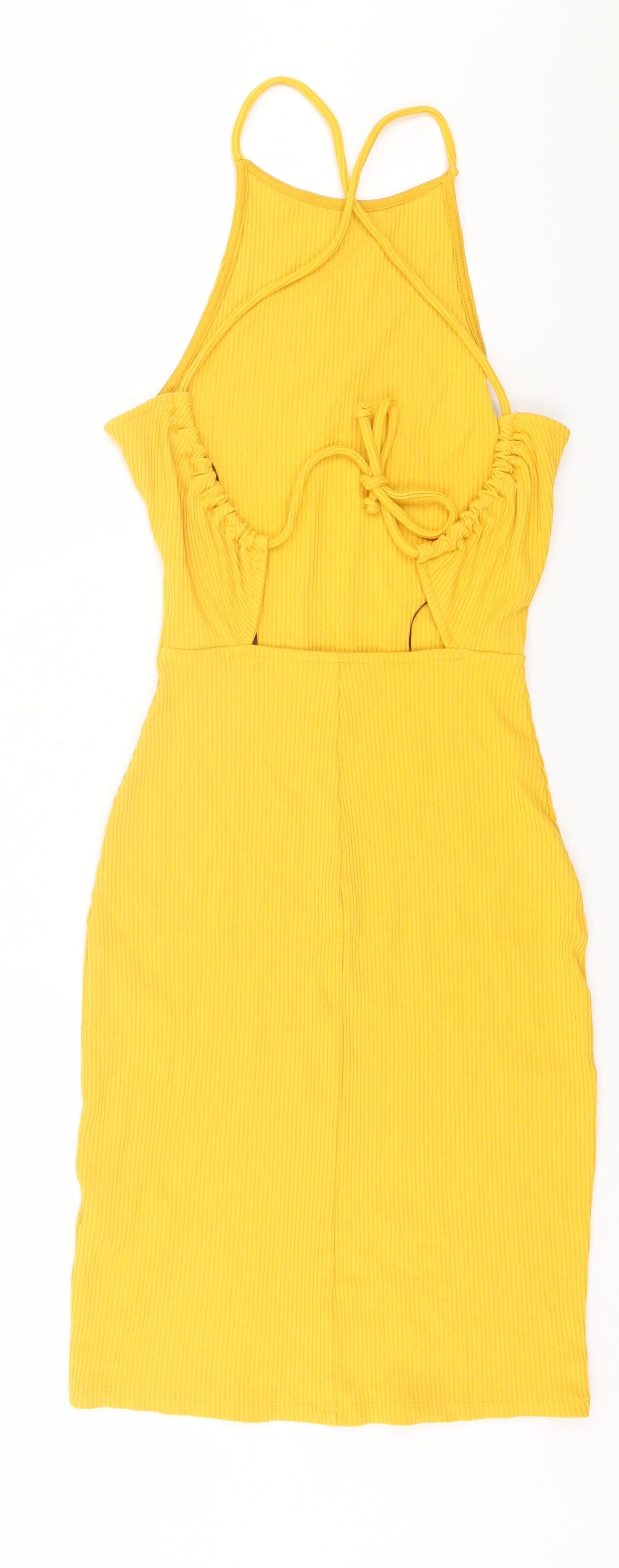 H&M Womens Yellow  Viscose Bodycon  Size XS  Scoop Neck Tie