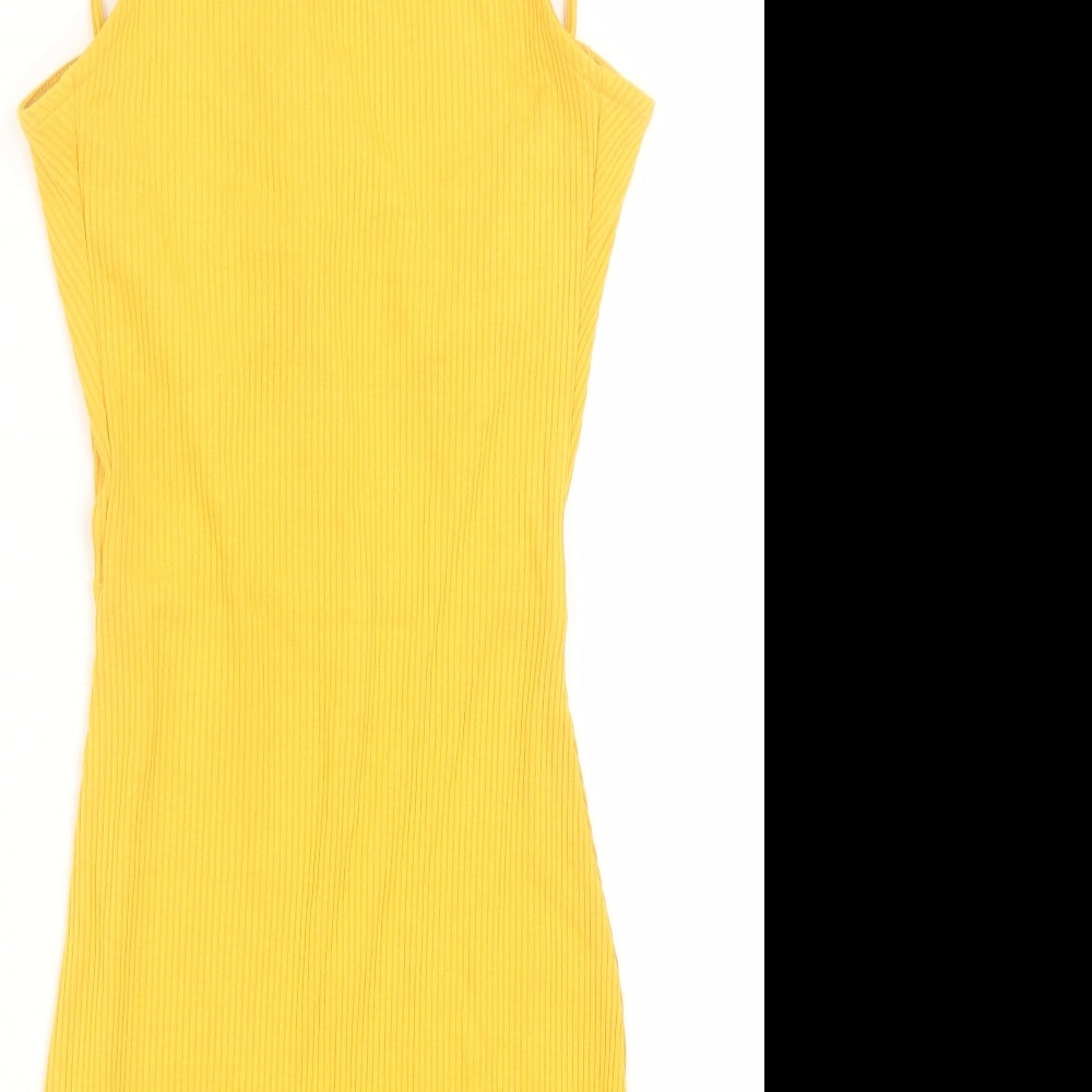 H&M Womens Yellow  Viscose Bodycon  Size XS  Scoop Neck Tie