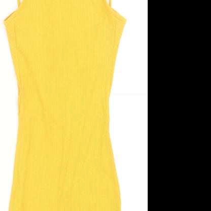 H&M Womens Yellow  Viscose Bodycon  Size XS  Scoop Neck Tie