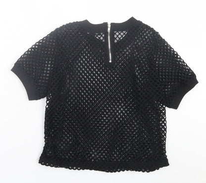Womens UK Size 8 New Look Black Cropped T-Shirt