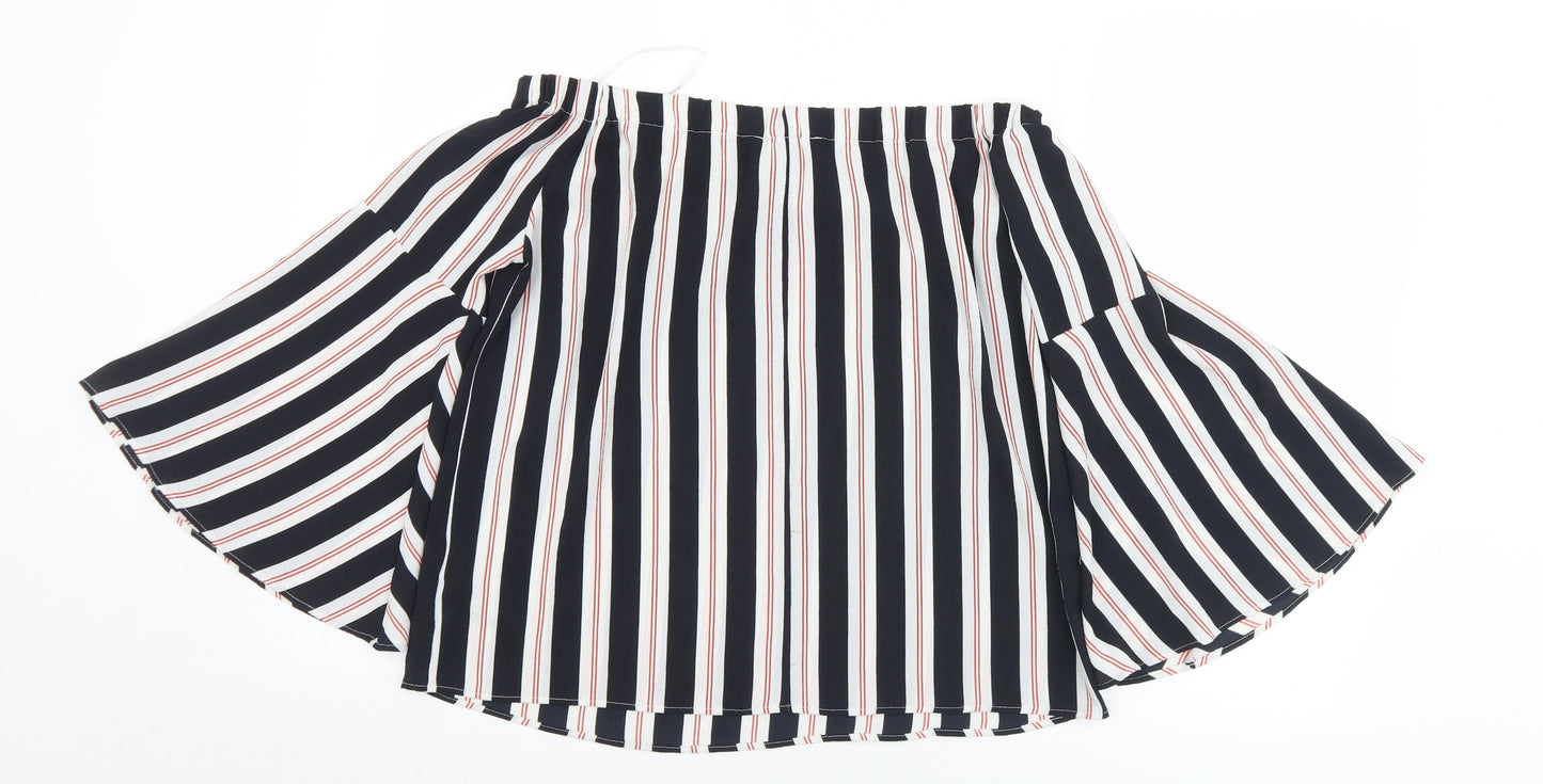 Primark Womens Multicoloured Striped Polyester Basic Blouse Size 10 Off the Shoulder