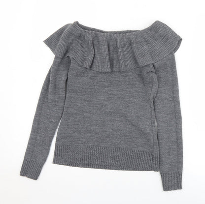 Boohoo Womens Grey Collared  Acrylic Pullover Jumper Size 8