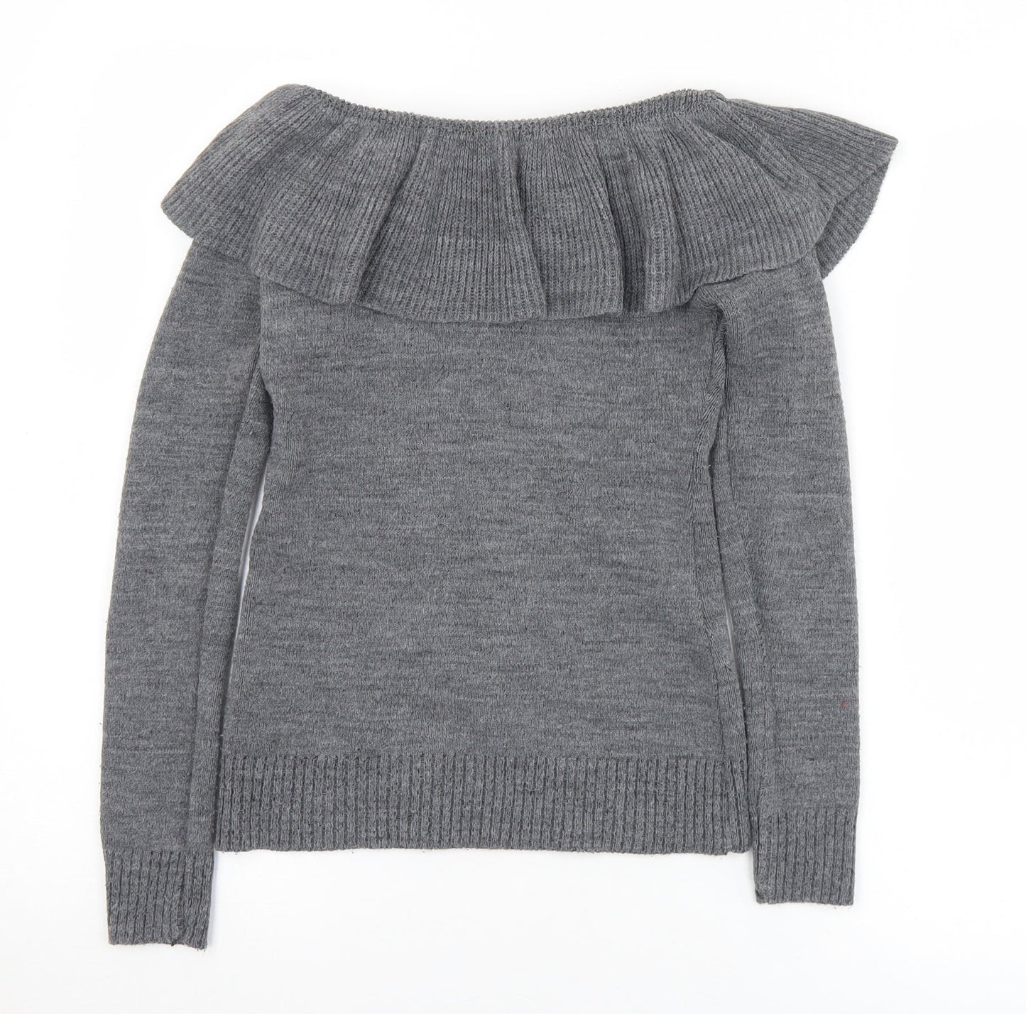 Boohoo Womens Grey Collared  Acrylic Pullover Jumper Size 8