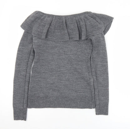 Boohoo Womens Grey Collared  Acrylic Pullover Jumper Size 8