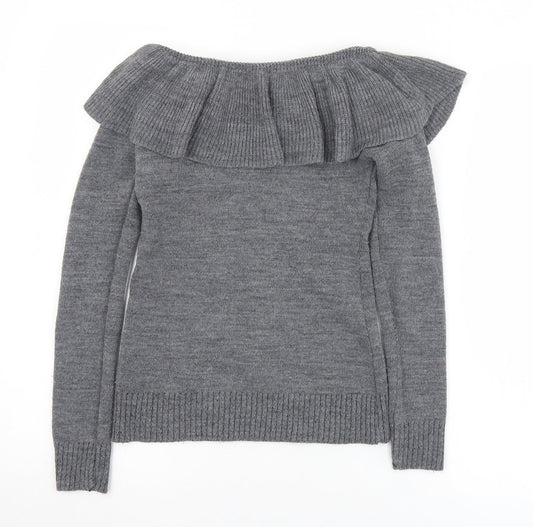 Boohoo Womens Grey Collared  Acrylic Pullover Jumper Size 8