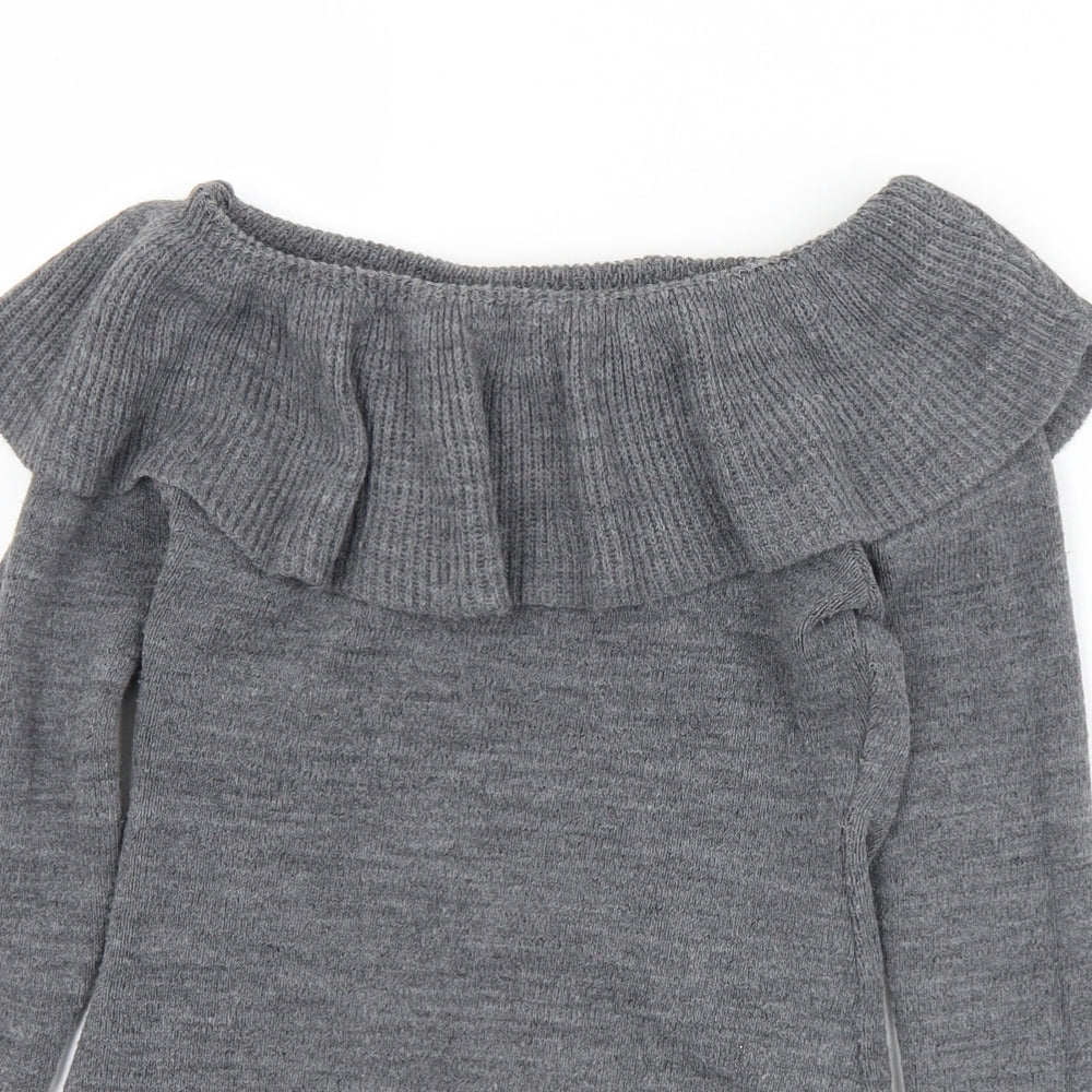 Boohoo Womens Grey Collared  Acrylic Pullover Jumper Size 8