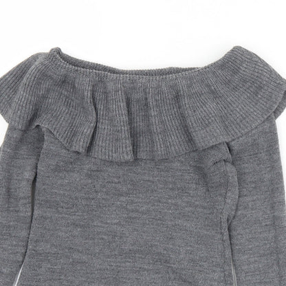 Boohoo Womens Grey Collared  Acrylic Pullover Jumper Size 8