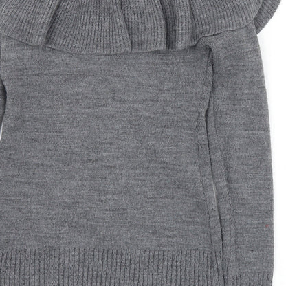 Boohoo Womens Grey Collared  Acrylic Pullover Jumper Size 8