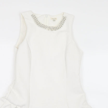 River Island Womens White  Polyester Fit & Flare  Size 10  Round Neck Zip
