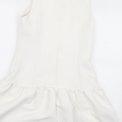 River Island Womens White  Polyester Fit & Flare  Size 10  Round Neck Zip