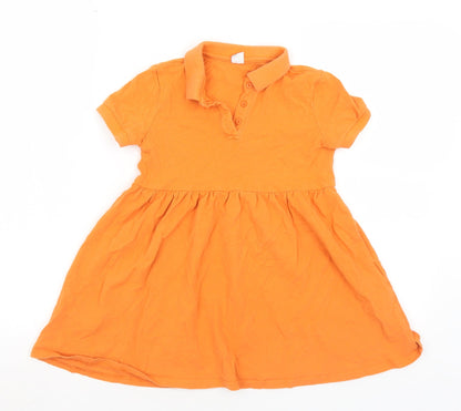 SheIn Girls Orange  Cotton A-Line  Size 7 Years  Collared Button