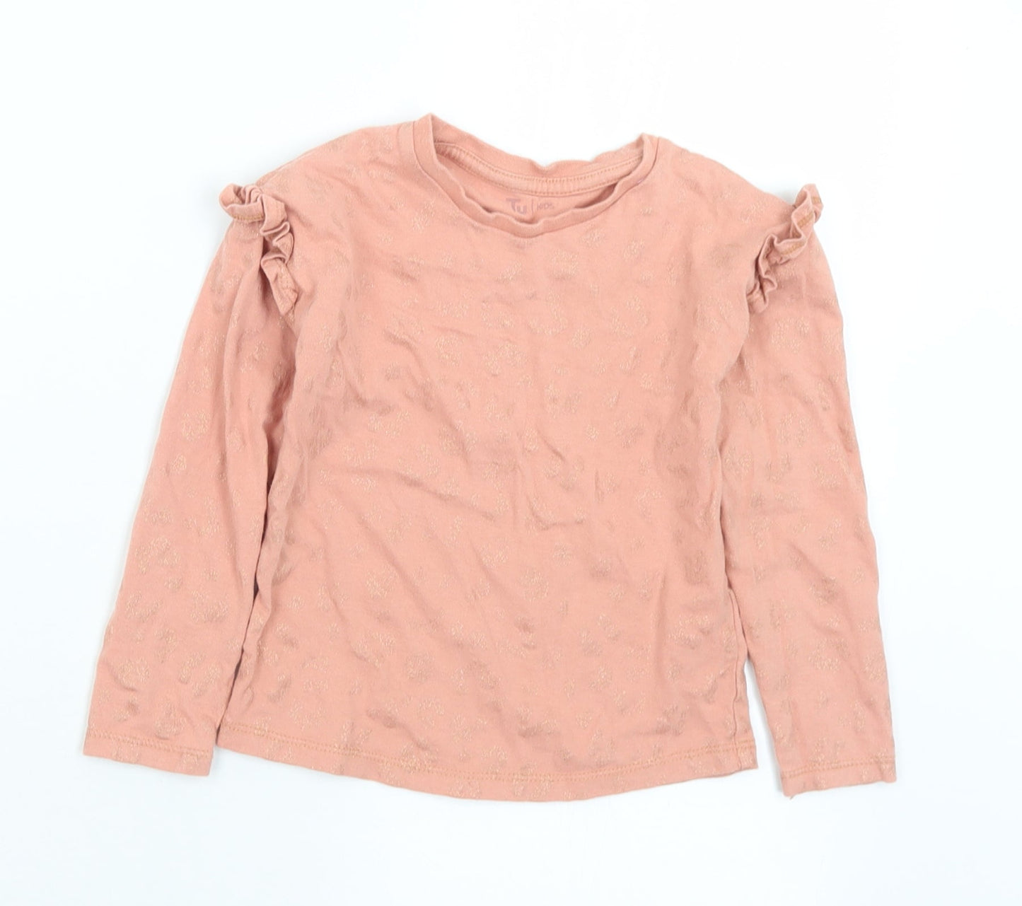 TU Girls Pink Animal Print Cotton Basic T-Shirt Size 4 Years Crew Neck