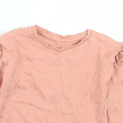 TU Girls Pink Animal Print Cotton Basic T-Shirt Size 4 Years Crew Neck