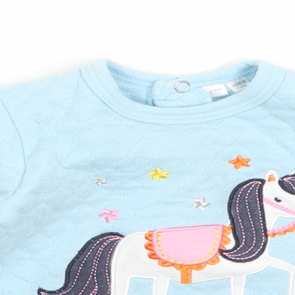 Jack & Lily Girls Blue  Cotton Pullover Jumper Size 3-6 Months  Snap - Unicorn