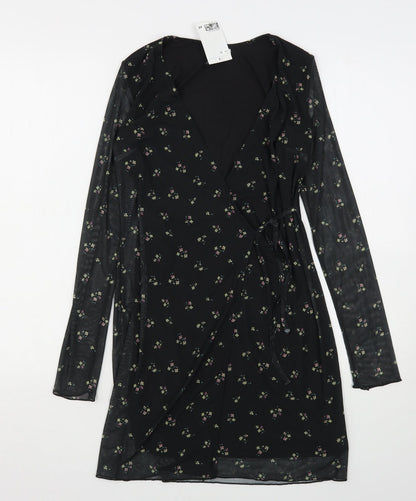 H&M Womens Black Floral Polyester Mini  Size XS  V-Neck