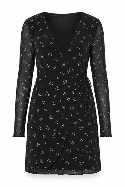 H&M Womens Black Floral Polyester Mini  Size XS  V-Neck
