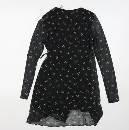 H&M Womens Black Floral Polyester Mini  Size XS  V-Neck