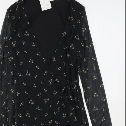 H&M Womens Black Floral Polyester Mini  Size XS  V-Neck
